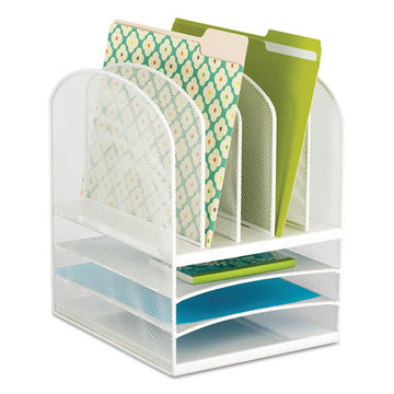 Safco® Onyx Mesh Desk Organizer With Five Vertical And Three Horizontal Sections, Letter Size Files, 11.5" X 9.5" X 13", White freeshipping - TVN Wholesale